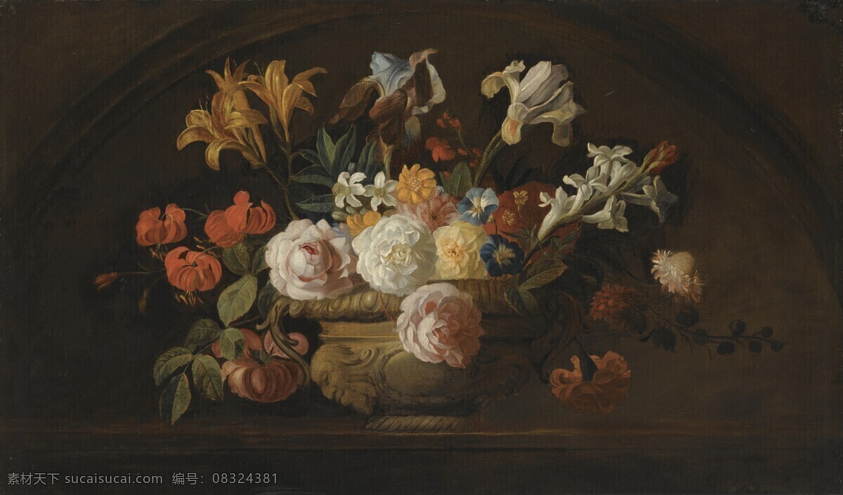 静物鲜花 永恒之美 混搭鲜花 花盆 喇叭花等 古典油画 油画 绘画书法 文化艺术