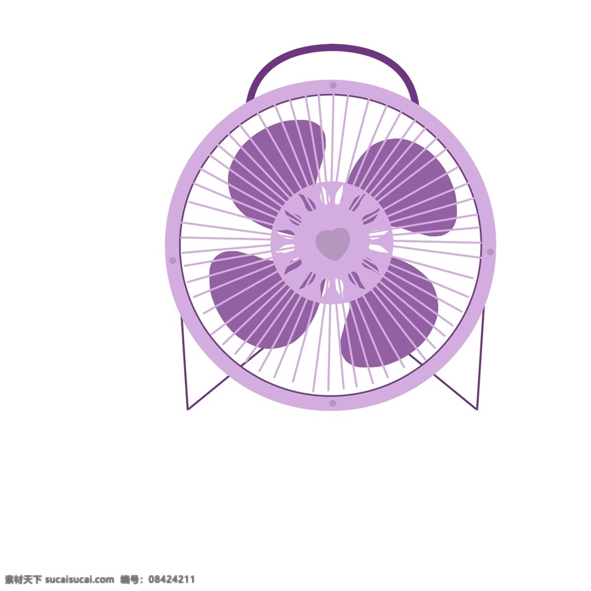 立夏 电风扇 纳凉 元素 紫色 手提 卡通