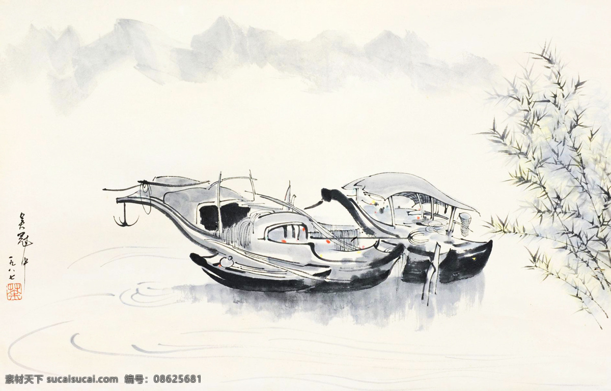 渔归 吴冠中 国画 渔船 写意 当代画家 水墨 水墨画 中国画 绘画书法 文化艺术
