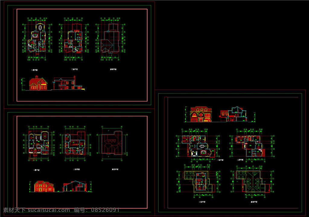 别墅 图纸 cad 施工 设计图 施工图 图纸模板下载 豪华别墅 cad图纸 dwg 黑色