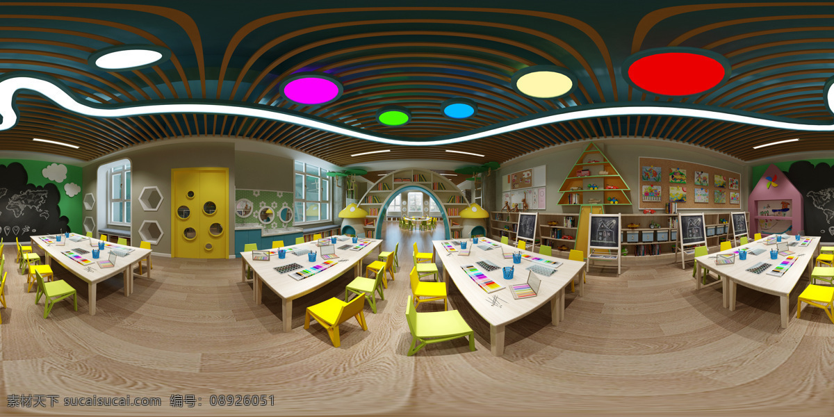 幼儿园 美术馆 全景 效果图 美术教室 环境设计 室内设计