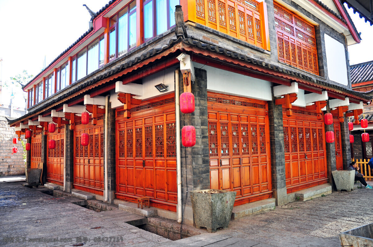 雕花门 雕花房子 古建筑 仿古房子 红灯笼 旅游摄影 国内旅游