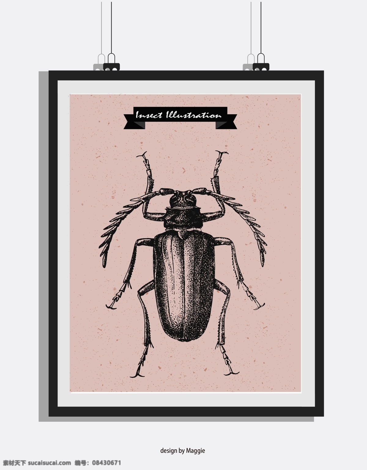 欧式 复古 手绘 甲虫 黑白 版画 装饰画 昆虫 金龟子 原创海报设计 移门图案