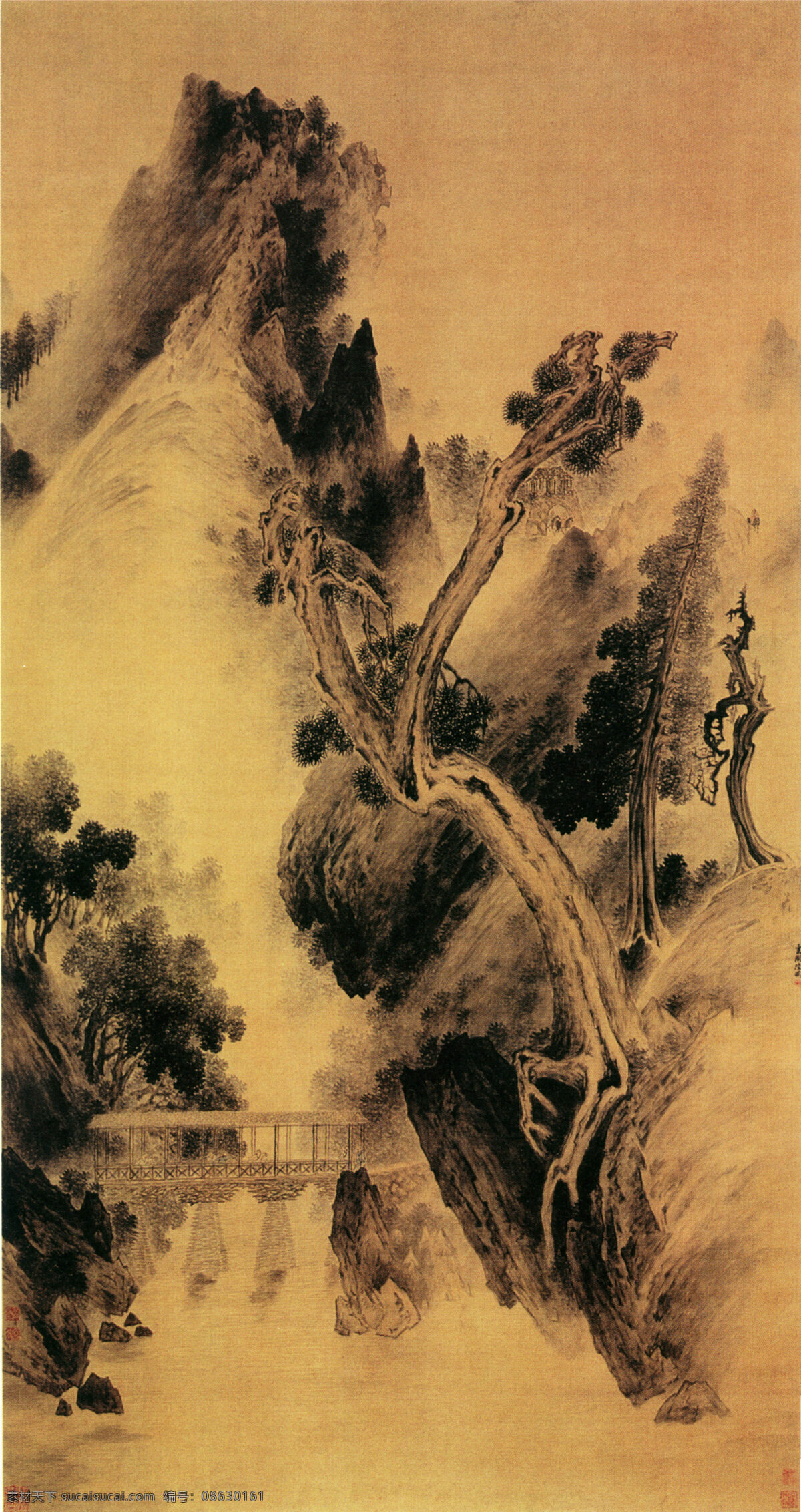 山 高树 茂 古代 林间 林木 名画 树林 山高树茂 家居装饰素材 山水风景画