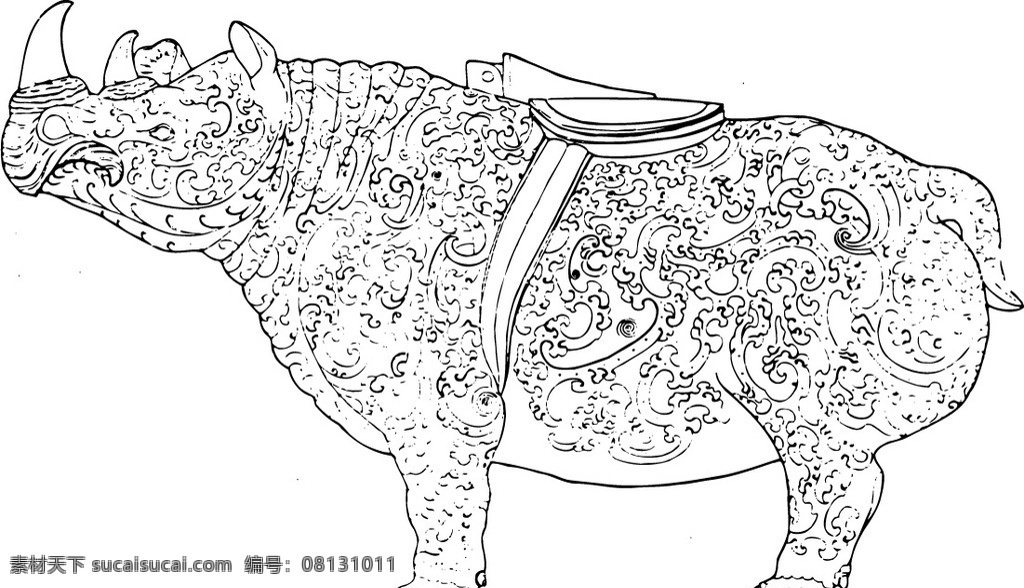犀牛 花纹 雕刻 野生动物 生物世界 矢量