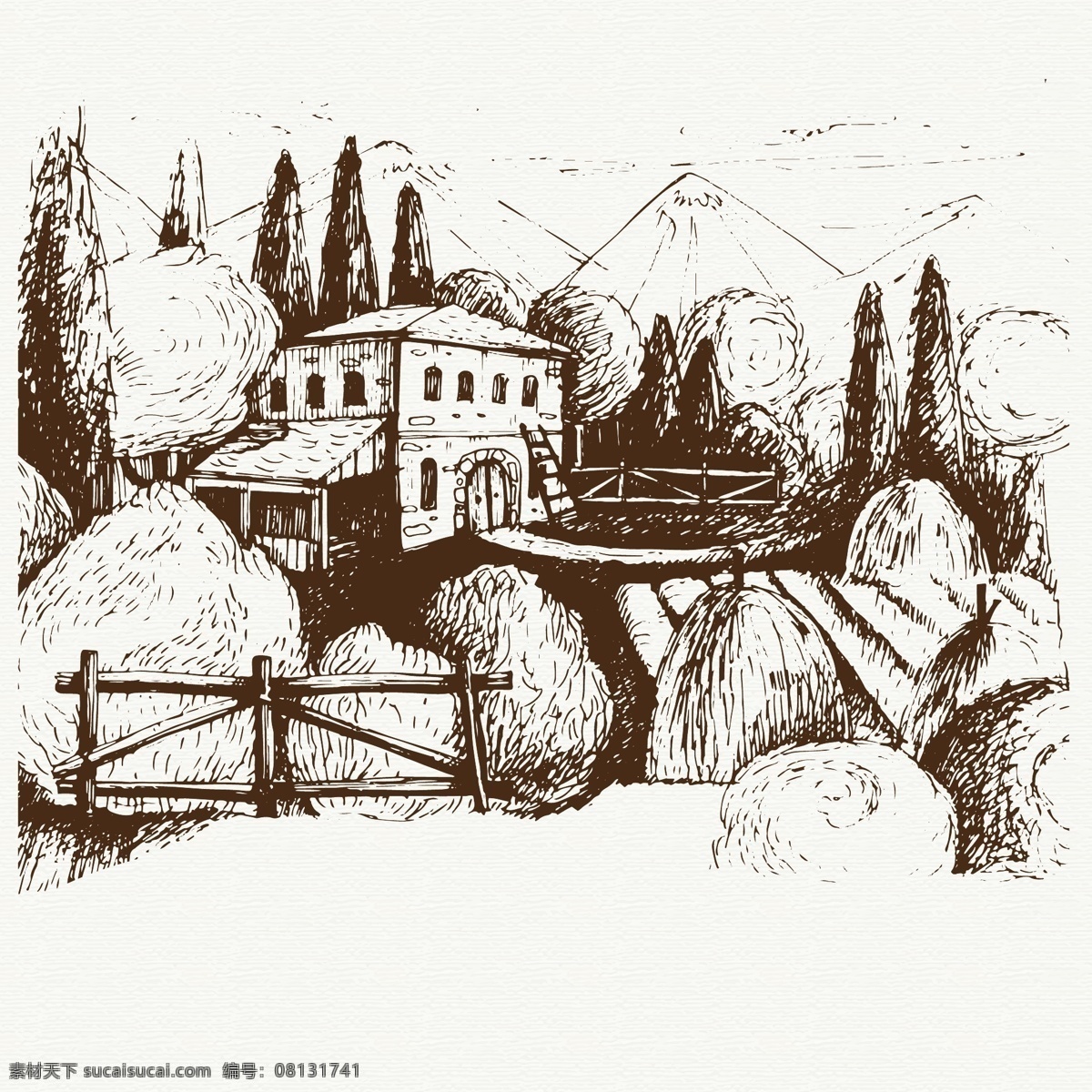 手绘农场 手绘 风景 插画 农场