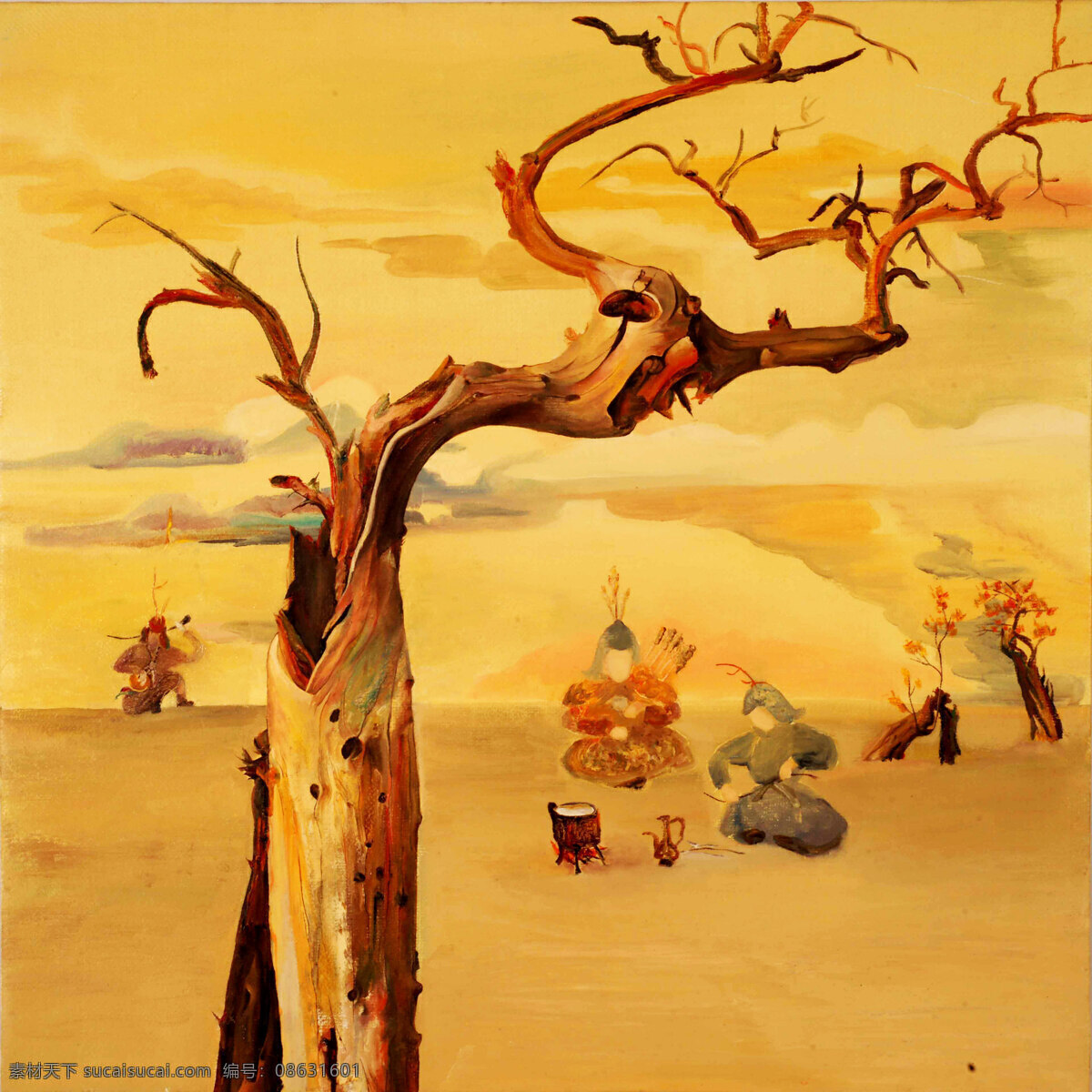 风景画 古代人物 胡杨树 绘画书法 美术 沙漠 树木 神树 胡杨 设计素材 模板下载 神树胡杨 油画 现代油画 乌日娜油画 野餐 油画艺术 文化艺术 装饰素材