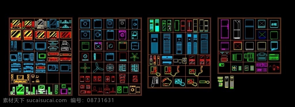 cad 家电 用品 图例 家电用品 cad图例 cad模块 环境设计 室内设计 dwg