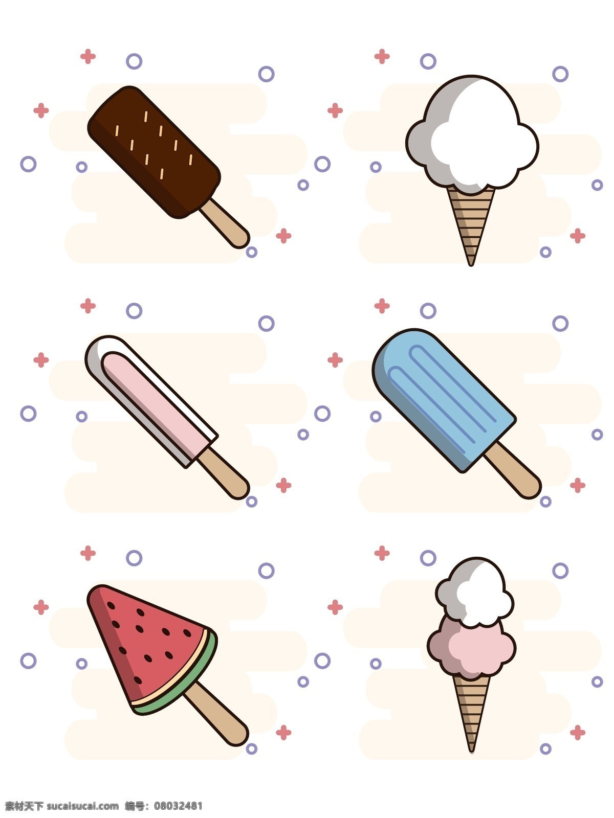 原创 矢量 卡通 冰淇凌 雪 条 商用 冷饮 西瓜 食物 美食 雪条 甜筒 夏天