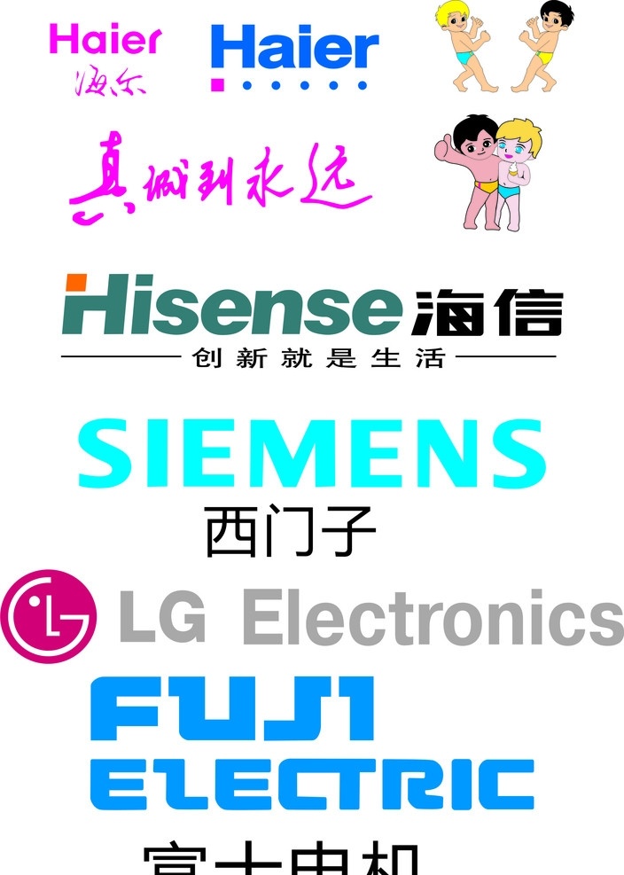 国际 知名 电器 品牌 海尔 haier 海尔logo 海尔标志 标志 海信 hisense 海信标志 海信logo 西门子 siemens logo 西门子标志 lg lglogo lg标志 富士电机 富士 富士fusi 富士电机标志 富士标志 fusi 电机 富士logo