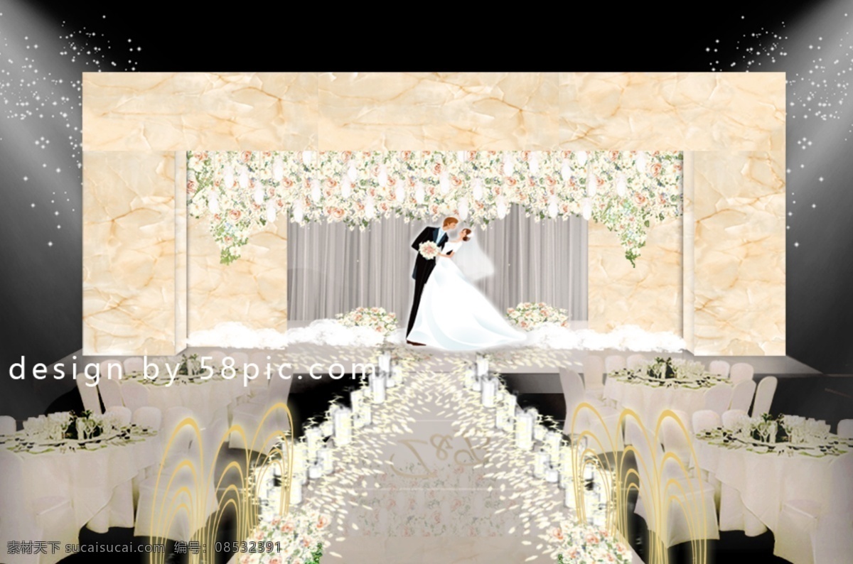 香槟 色 大理石 婚礼 舞台 区 效果图 婚礼效果图 香槟色 简约 玻璃瓶