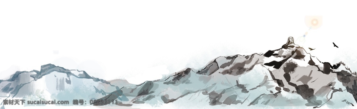 手绘 乌海 甘德 尔山 甘德尔山 山 水墨 风景 成吉思汗