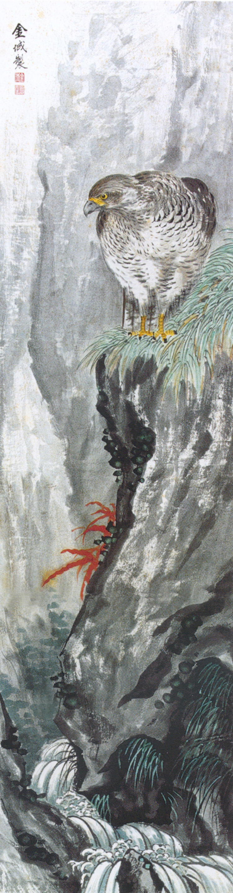 国画 鹰 山水 溪水 山石 水墨画 竖幅国画 绘画书法 文化艺术