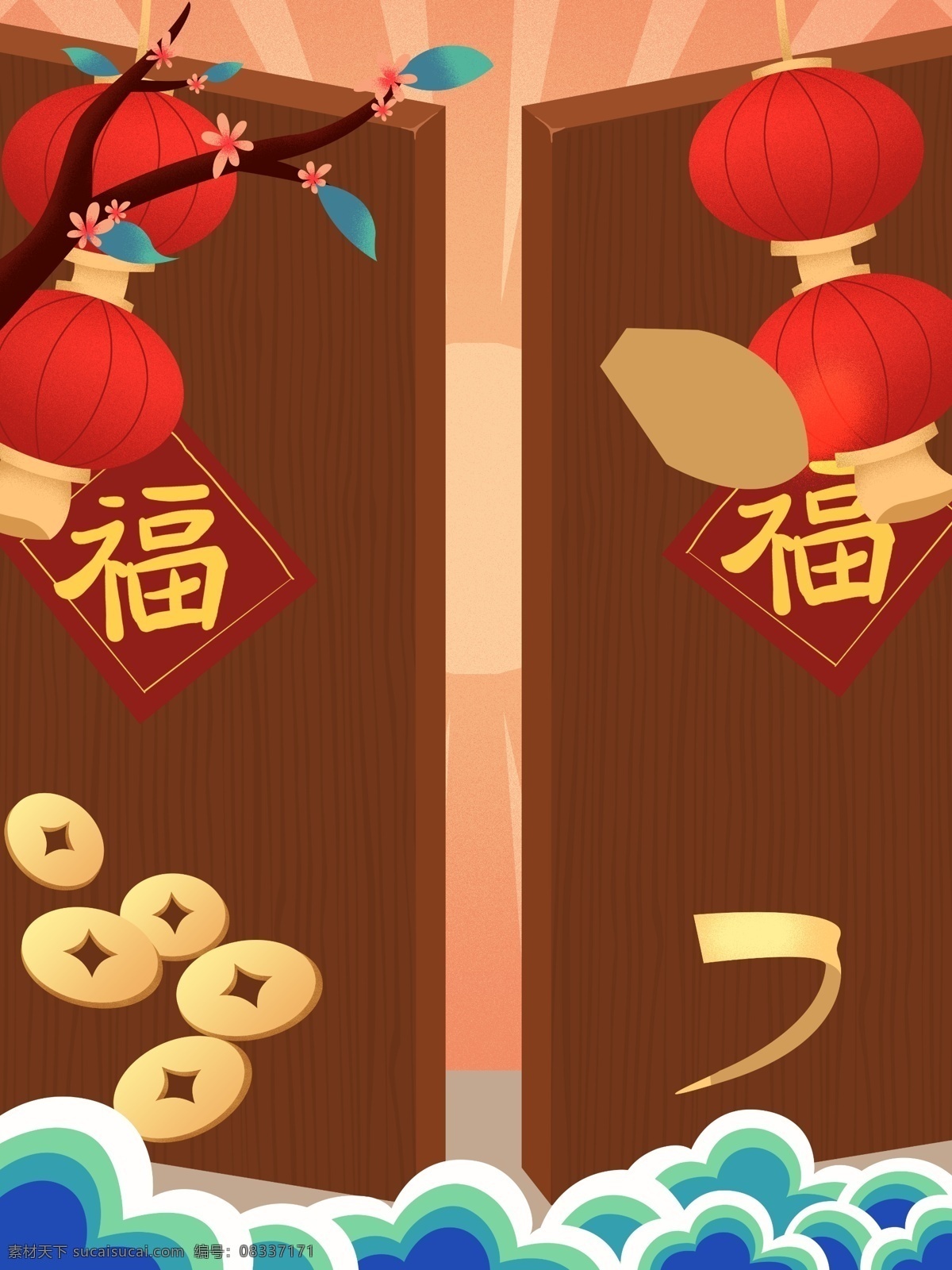 中国 风 福字 灯笼 祥云 新年 背景 红色 中国风 背景图 创意 新年背景 猪年设计 猪年 2019 彩绘背景 促销背景 背景展板图