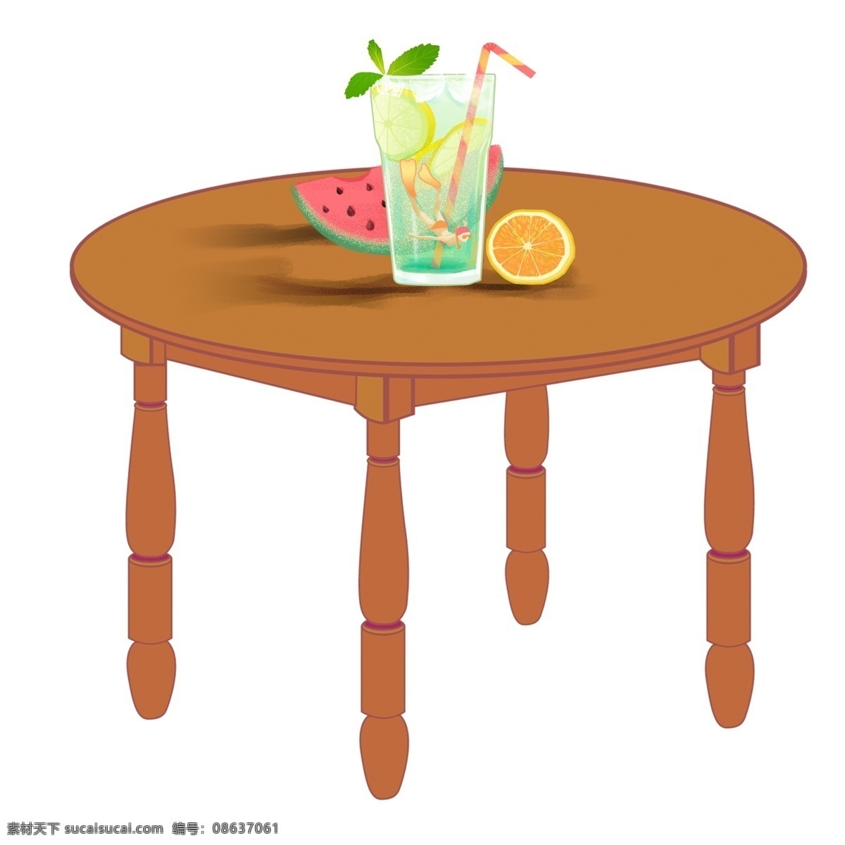 简约 棕色 桌子 装饰 冷饮 夏日 卡通 彩色 小清新 创意 插画 手绘 元素 现代 图案