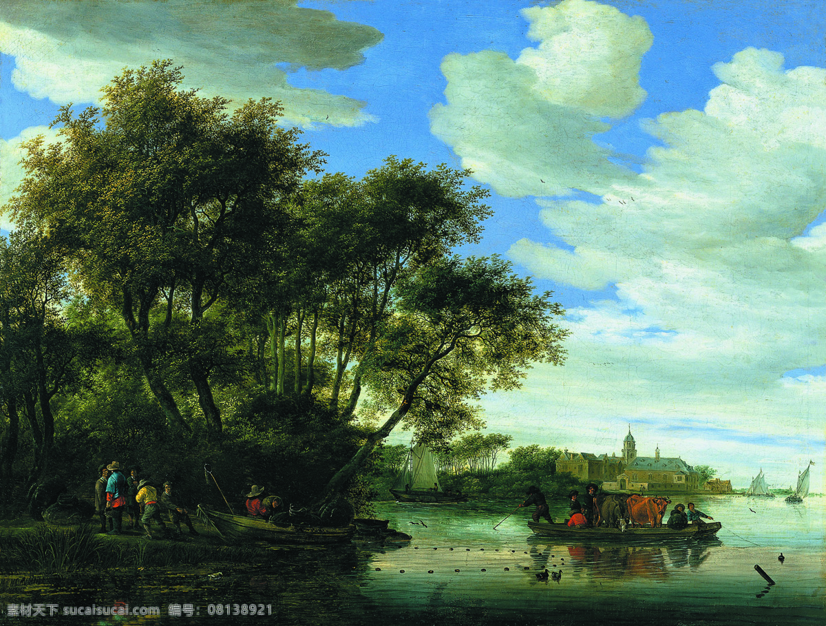 大师画 nijenrode and fishermen ferry with vecht river the of view a ruysdael van jacobsz salomon 人物 油画 高清 西方 大师 国外 现代 家居装饰素材