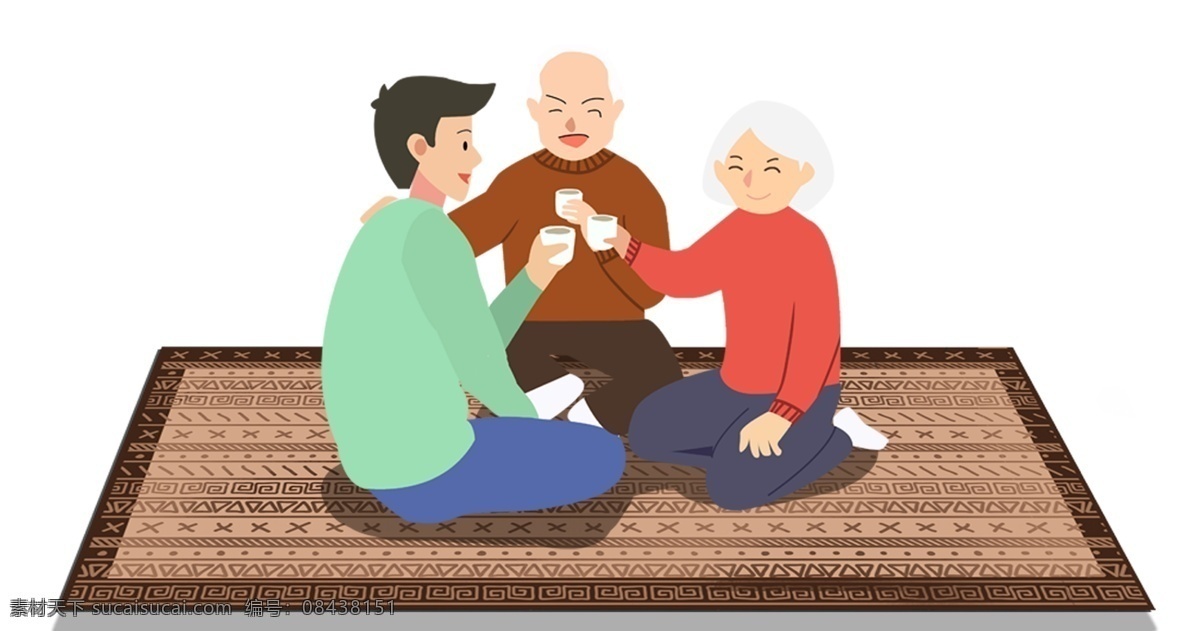 过年 探亲 敬老 主题 卡通 插画 精美 小清新 装饰图案 手绘 海报插画 广告插画 简约风