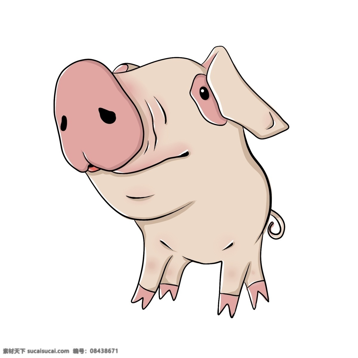 花眼 折 耳朵 大鼻子 小 猪 猪头 可爱 小猪猪 粉红鼻子 手绘 卡通 动物 猪年 憨态可掬 好玩 仰头 小尾巴