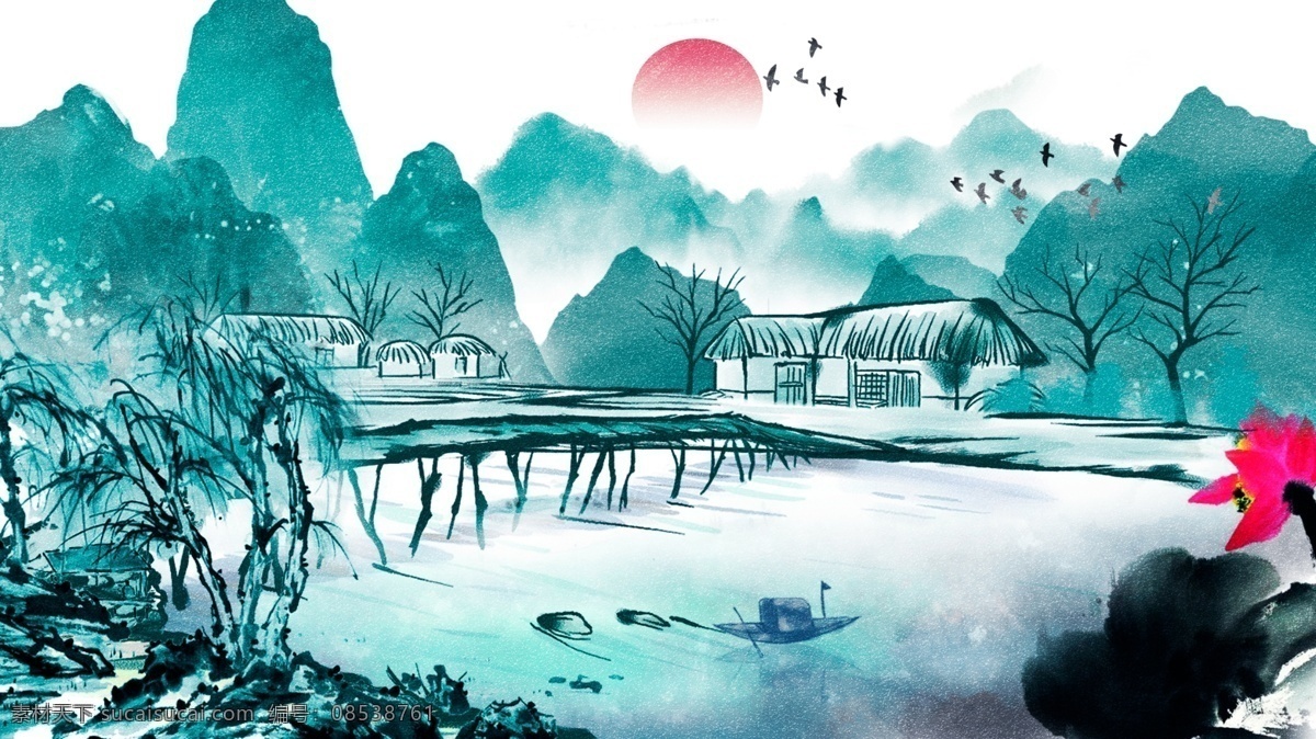 唯美 中国 复古 水墨画 风景画 水墨 插画 水彩画 山水风景画 水墨风景 水墨山水 中国古风 风景画山水画 山水插画 古风插画 古风风景画 古风山水 中国水墨 中国风景 中国山水 中国水彩插画