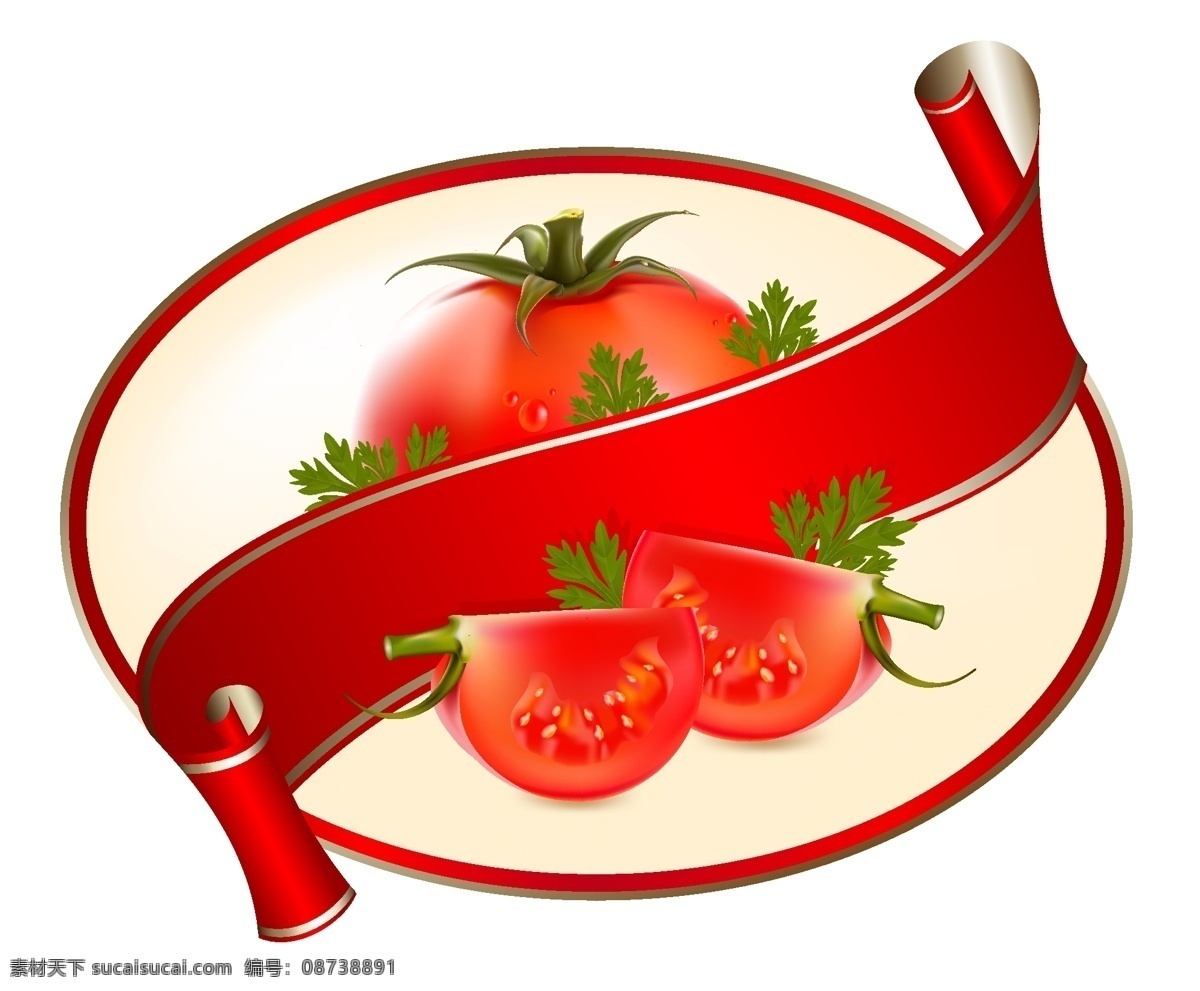 矢量番茄 矢量蔬菜 新鲜蔬菜 番茄 西红柿 标贴 贴纸 标签 飘带 蔬菜水果 生物世界 矢量素材 白色