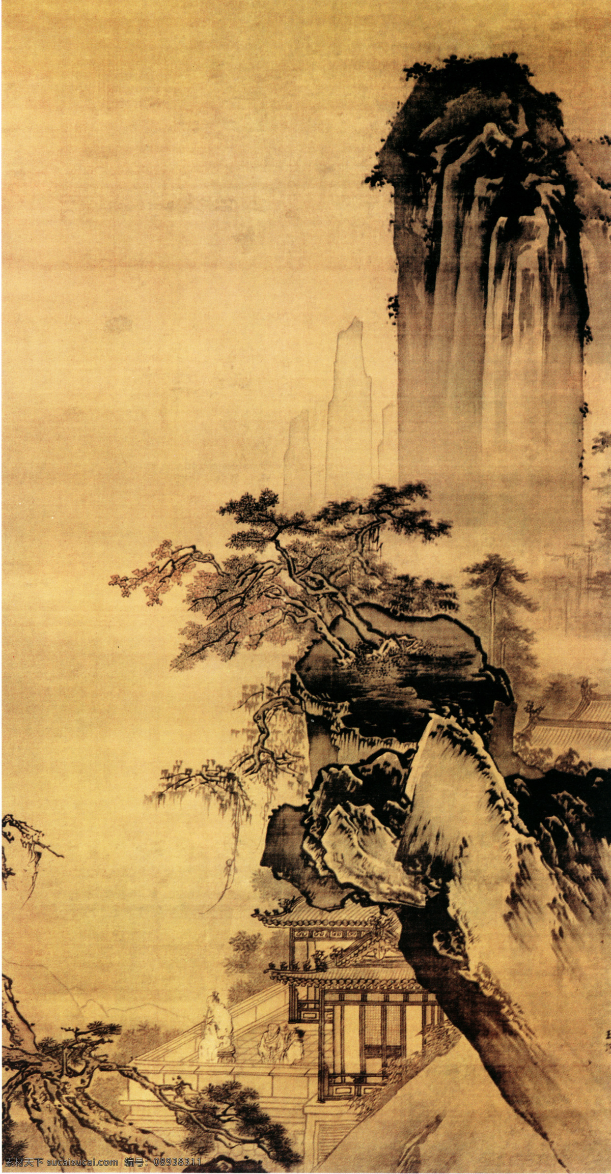 山水 名画 书画 月下 吹箫 图 古画 山水画 山水名画书画 书画真迹 中国水墨画 月下吹箫图 名家王谔 文化艺术