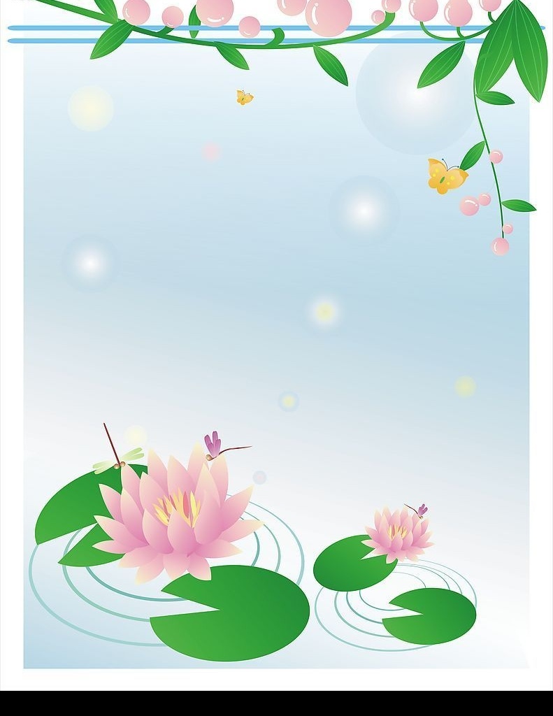 荷花背景 荷花 背景 底纹 花边 蝴蝶 淡蓝 绿色 底纹边框 底纹背景 矢量图库