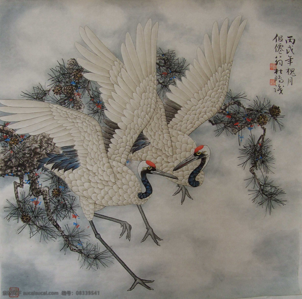 仙鹤 松树 禽鸟 古典 国画 工笔 花鸟 绘画书法 文化艺术