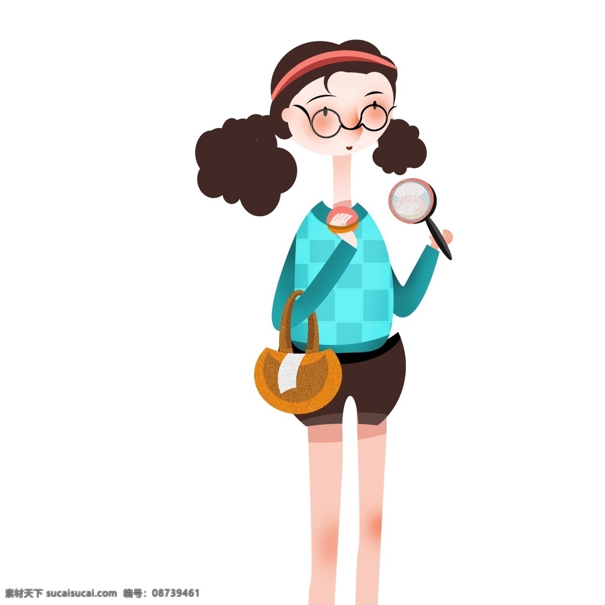复古 手绘 镜子 小女孩 插画 女孩 化妆 人物