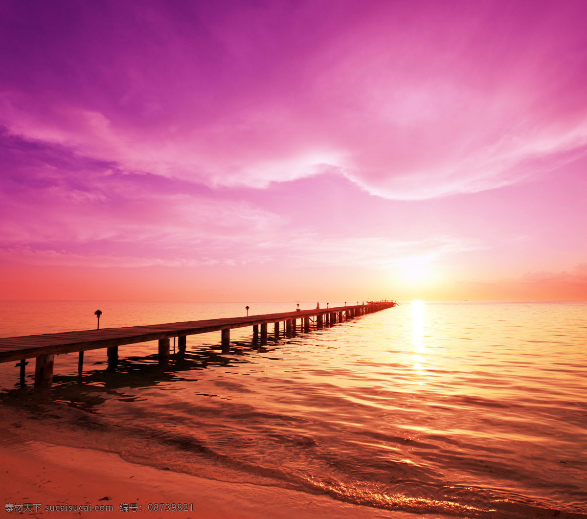 黄昏 海面 上 栈道 大海 旅行 度假 风景 旅游 海洋海边 自然景观 粉色
