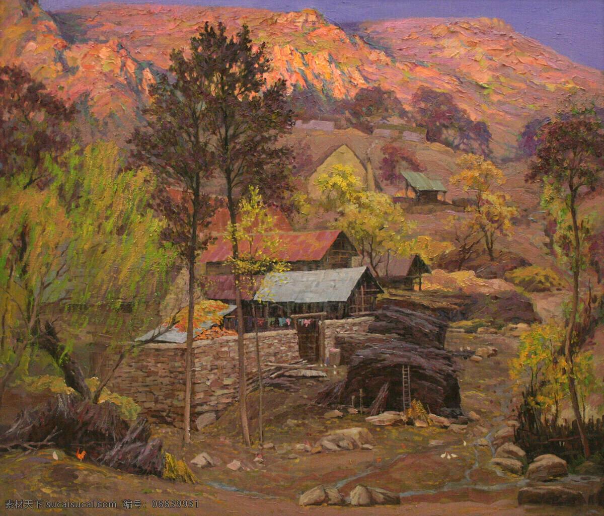 房屋 风景 绘画书法 美术 农家 山村 山岭 山乡风貌 油画设计素材 油画模板下载 油画 树木 油画艺术 油画作品51 文化艺术 节日素材 五一劳动节