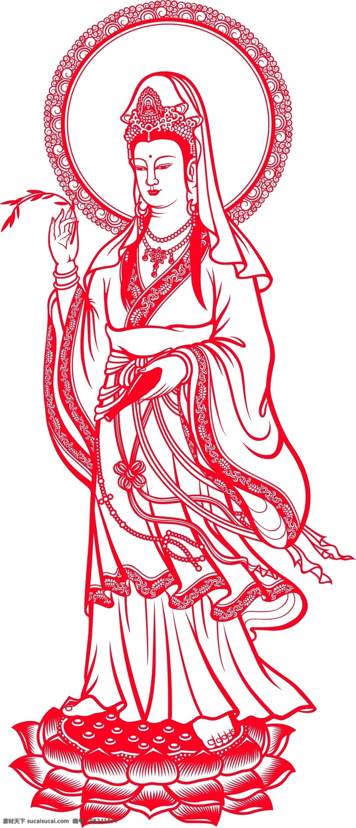 观世音 菩萨 观世音菩萨 观音 剪纸 其他人物 祈祷 矢量人物 矢量 模板下载 矢量图