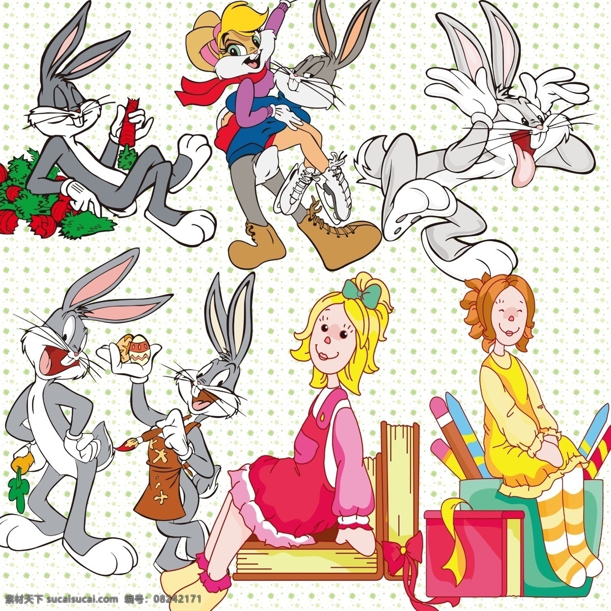 兔子与女孩 可爱 卡通 兔子 女孩 人物 动物 分层 源文件