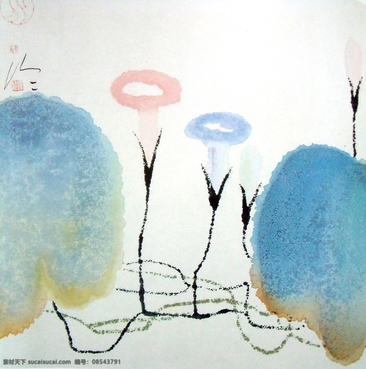 国画 牵牛花 花鸟画 水墨花卉植物 中国画 绘画艺术 水墨画 装饰画 中堂画 书画文字 文化艺术