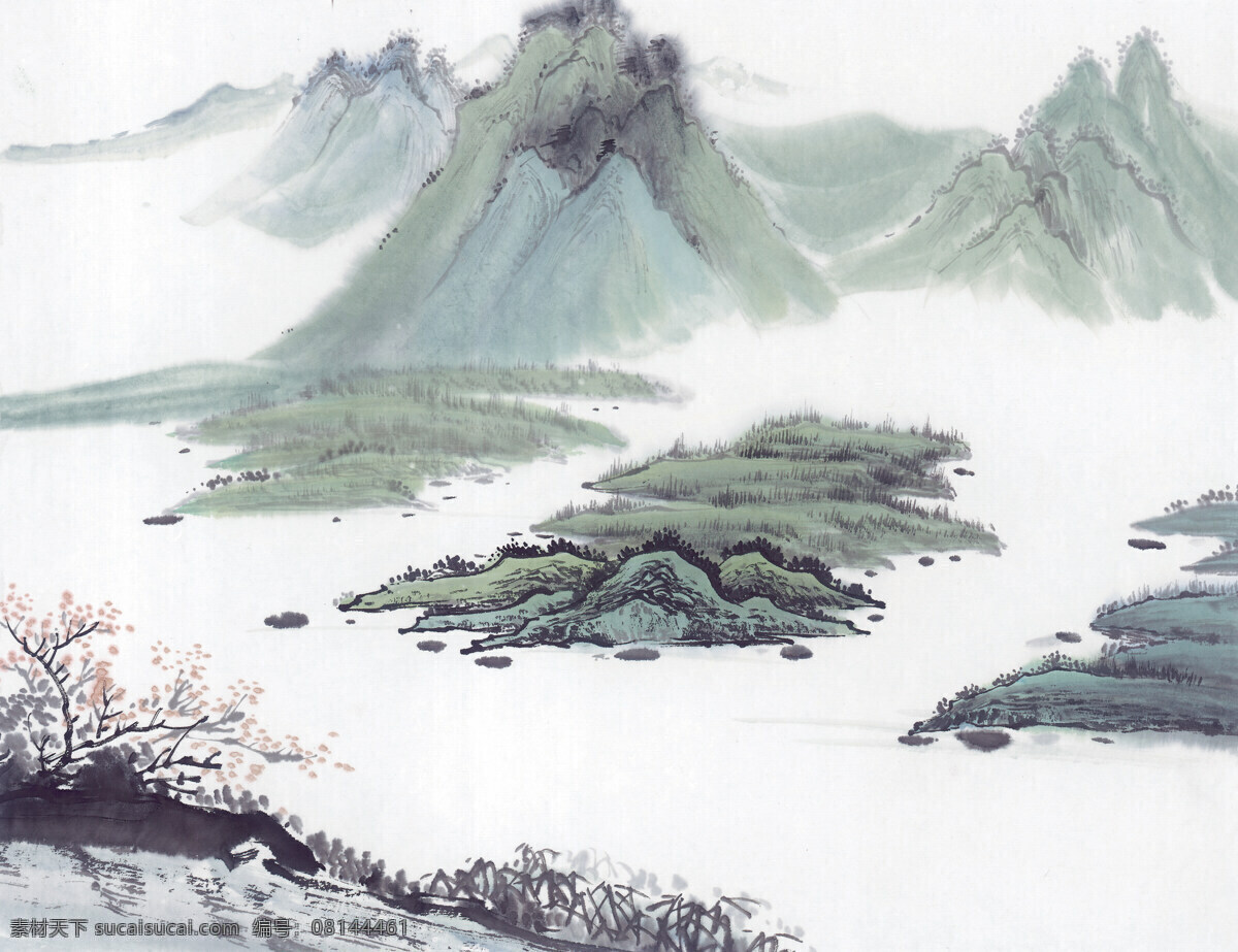 水墨 山水画 风景 山 树木 水 生活 旅游餐饮