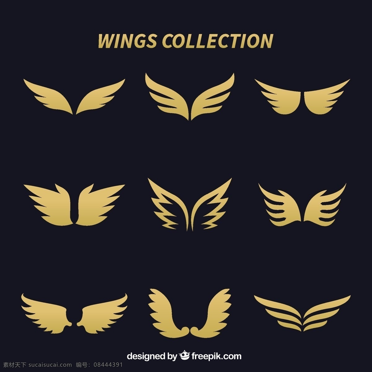 优雅 金色 翅膀 插图 优雅的 金色翅膀