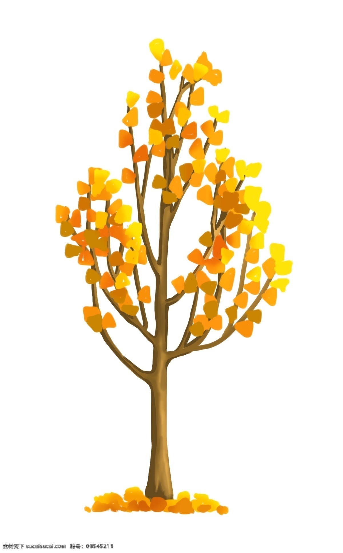 黄色 立体 大树 插图 秋季树木 黄色树叶 掉落的树叶 木质树木 树木插图 卡通树木 精美的树木 树木装饰
