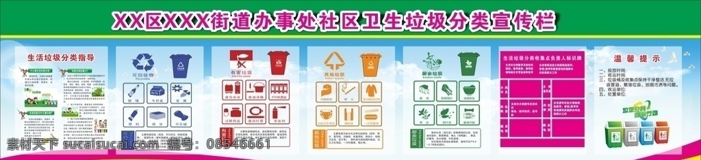 社区卫生 垃圾 分类 宣传栏 垃圾分类 社区 垃圾分类指导 可回收垃圾 有害垃圾 其他垃圾 厨余垃圾 展板模板