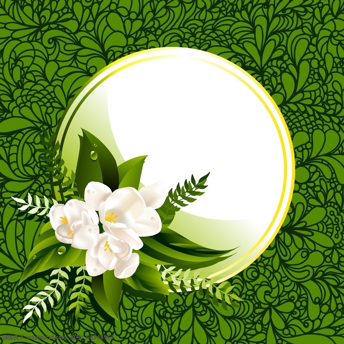 精美 鲜花 装饰 边框 矢量 绿叶 月亮 矢量图 其他矢量图