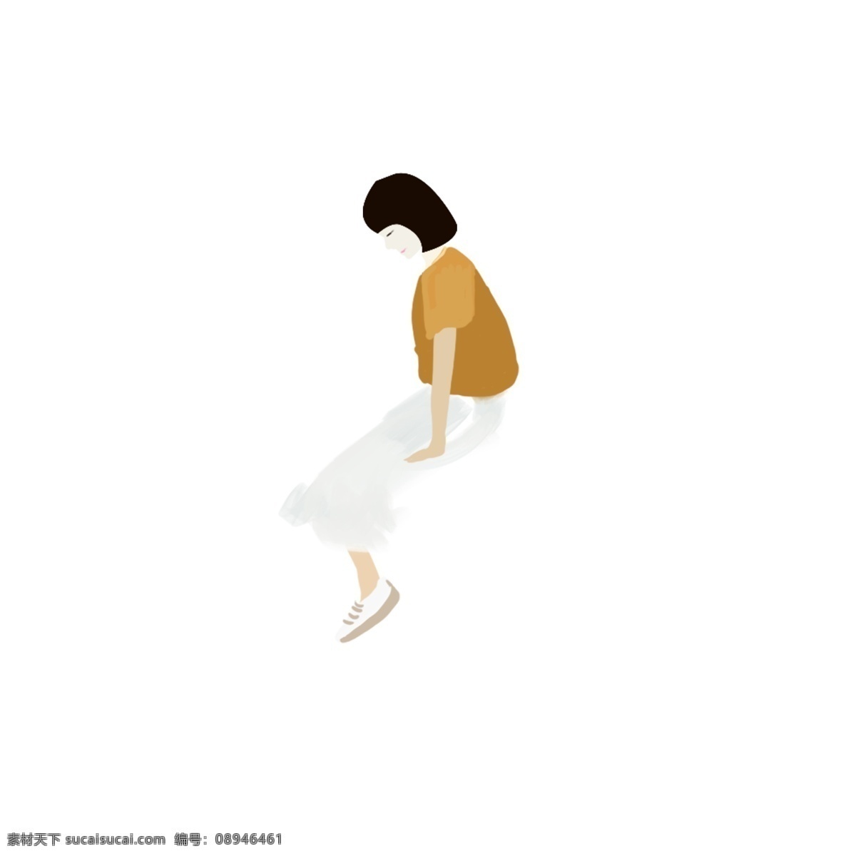 坐 女孩 侧面 免 扣 图 坐着的女孩 免扣图 白色裙子 短 头发 卡通 小女孩
