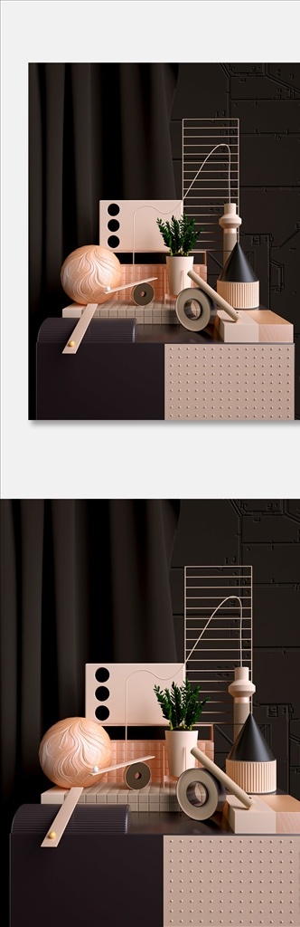 c4d 黑金 几何 物体 场景 模型 3d设计 3d作品