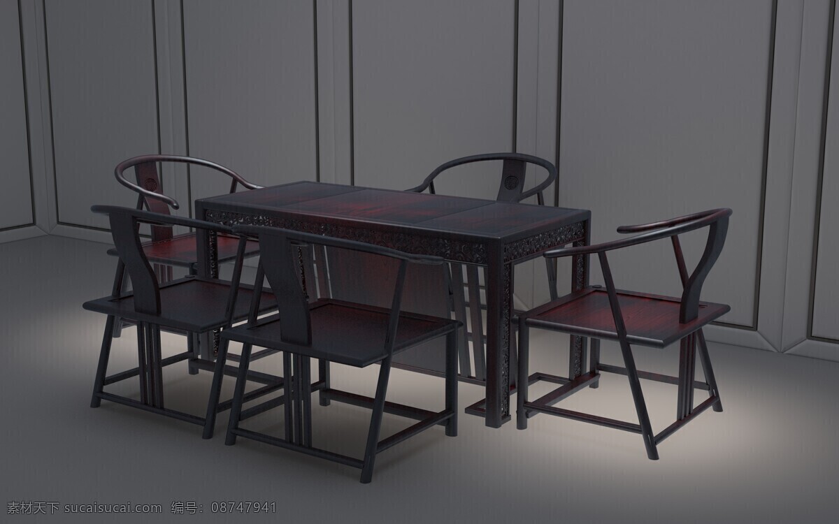 茶 桌椅 茶室 全套 建模 木制 3d 立体 模板 酸枝