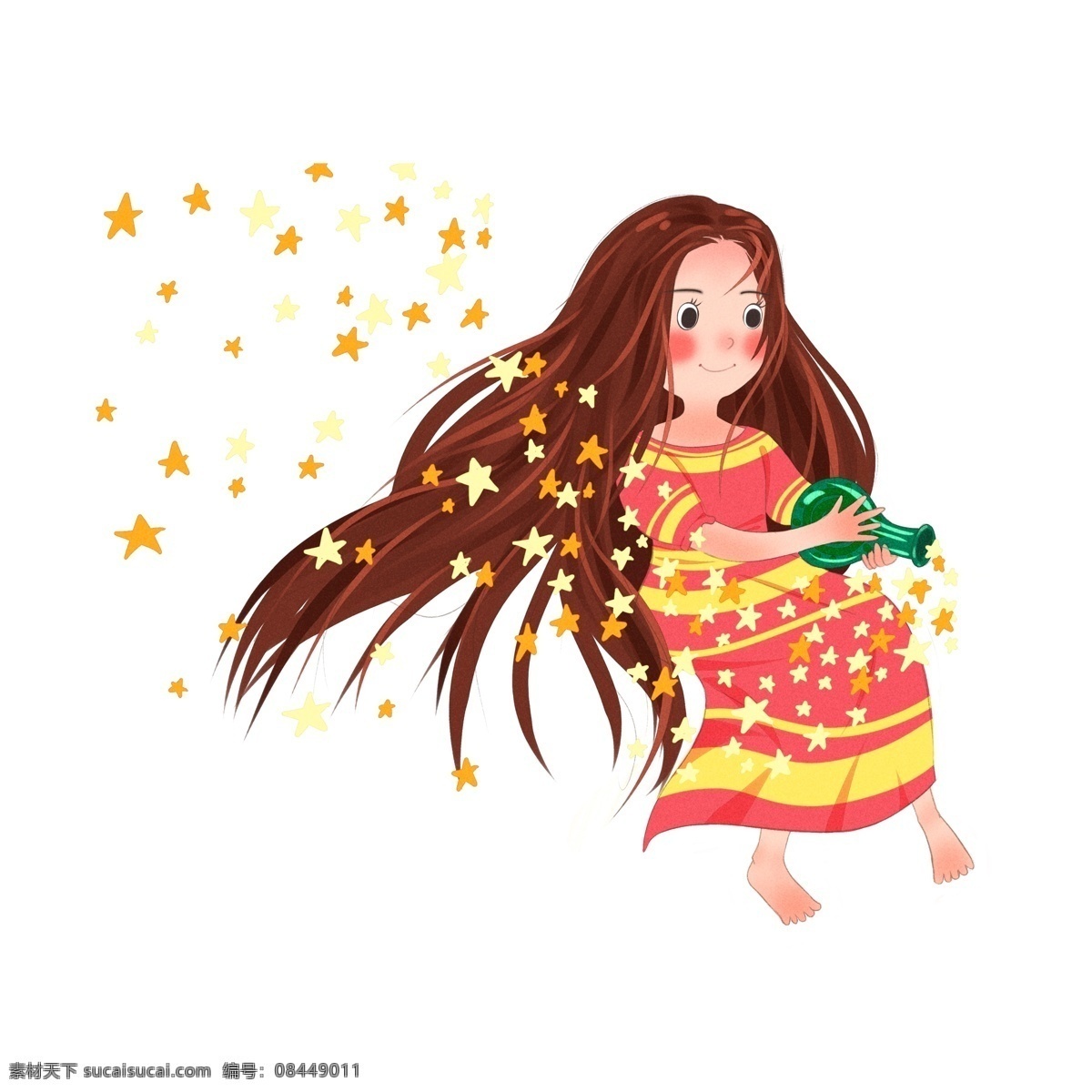 手 星星 瓶 女孩 卡通 元素 可爱女孩 梦幻 星星瓶