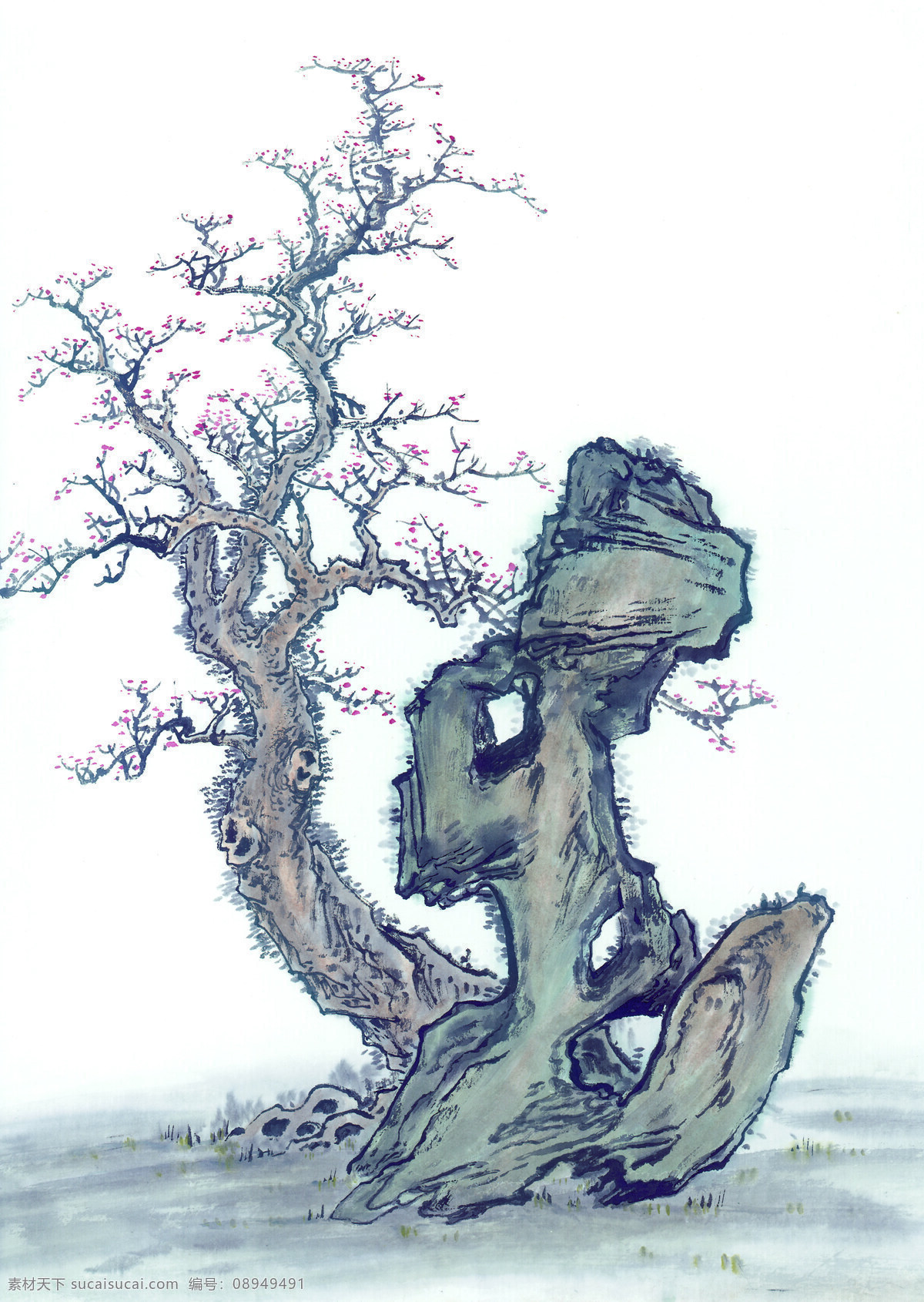 古枝奇石 国画 树 石头 古典 美术 绘画 中国美术图库 绘画书法 文化艺术