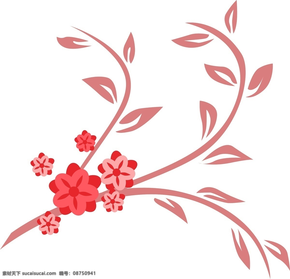 红色 树枝 花 藤 插图 红色花瓣 树枝花藤插画 漂亮的花藤 红色树叶 文艺花藤 花瓣装饰 卡通设计