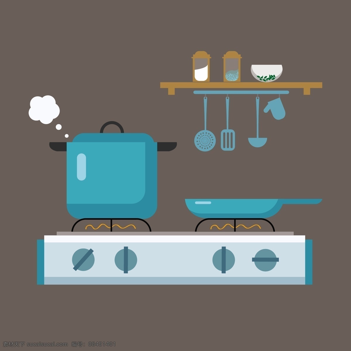 扁平化 卡通 厨具 厨卫 厨房 炉 锅