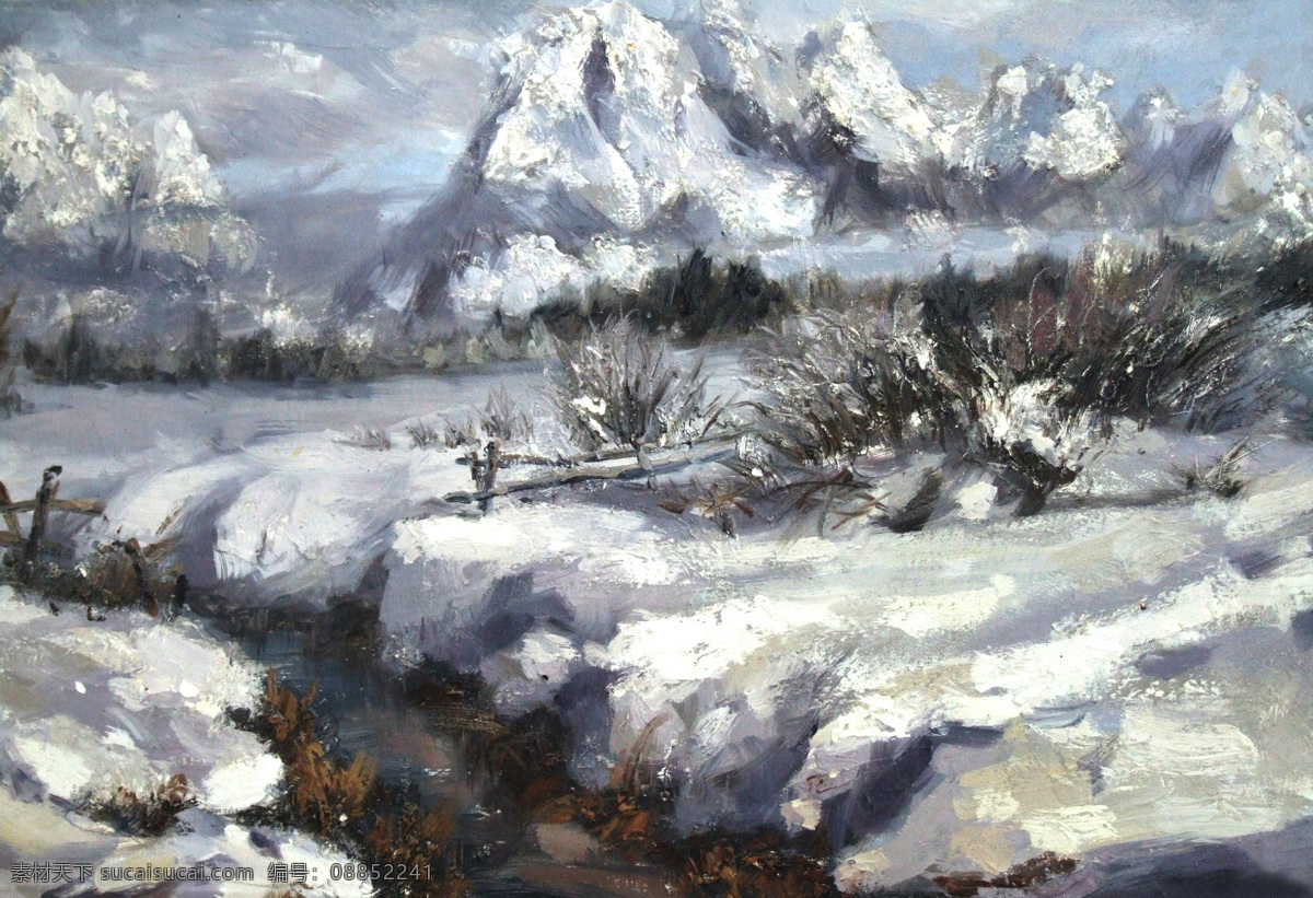 抽象底纹 抽象油画 底纹边框 雪景 油画 油画风景 设计素材 模板下载 油画雪景