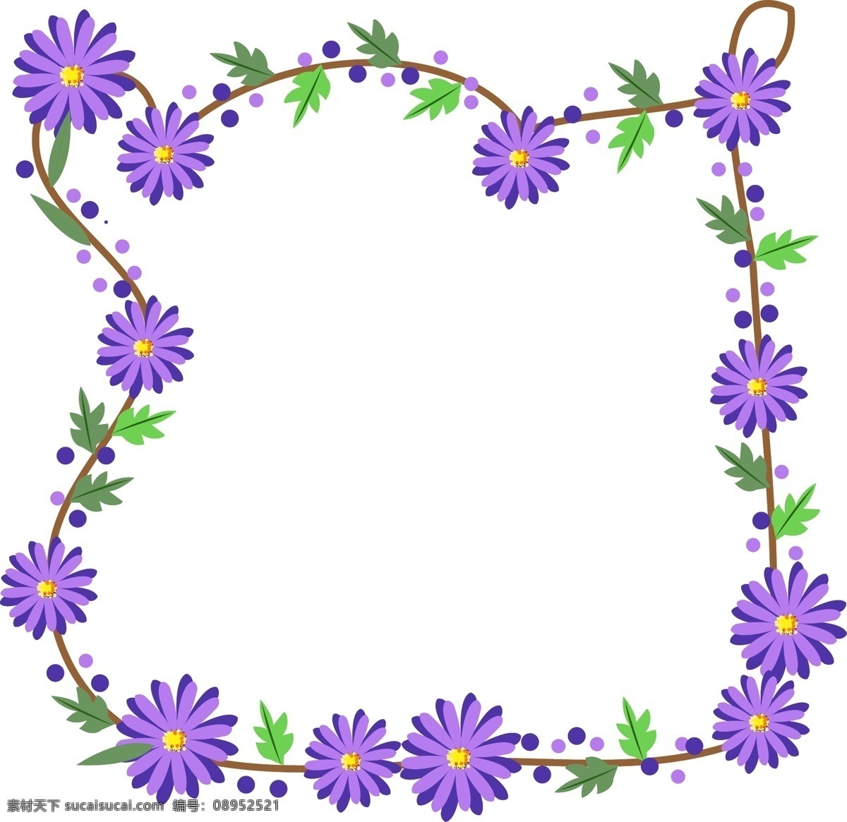 紫色 花枝 边框 插画