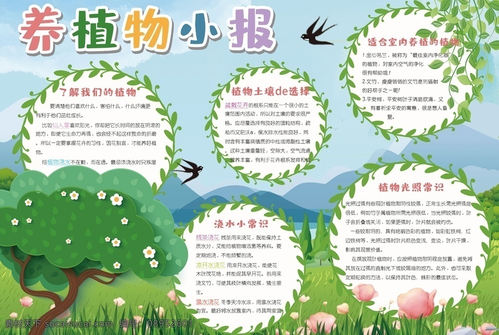 绿色 清新 养 植物 小报 养植物 手抄报 通用 电子模板