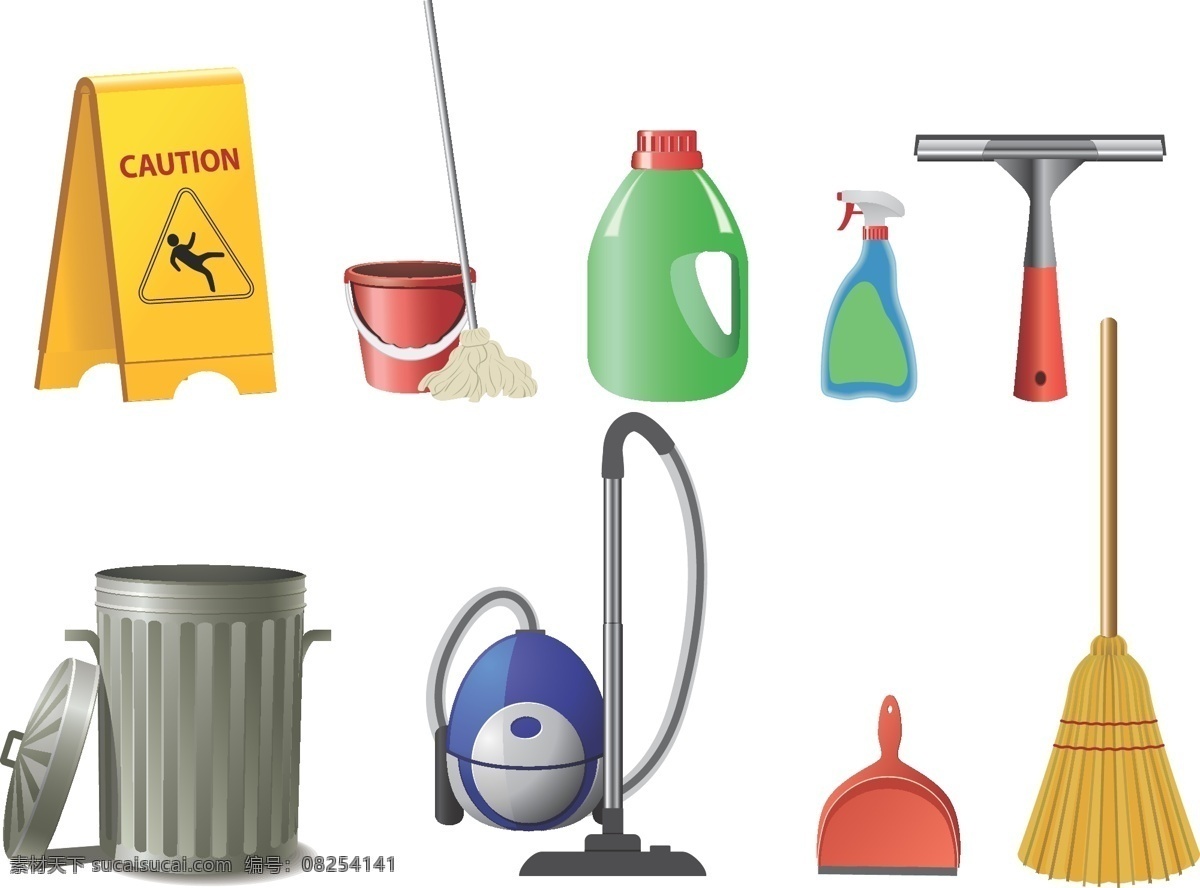 清洁工具 图标 矢量 清洁 工具 扫帚 垃圾桶 吸尘器 簸箕 路障 生活用品 生活百科