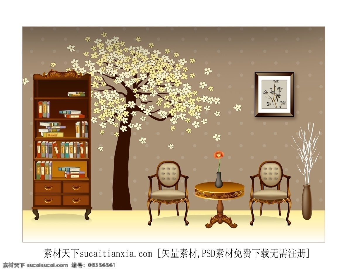 家居 书房 书柜 矢量图 摆设 客厅 圆桌 装修设计 海报 其他海报设计